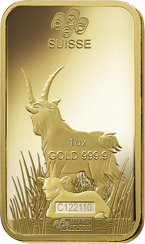 PAMP Suisse 1 oz gold 999.9 Lunar Goat bar